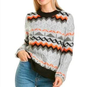 NWT M Magaschoni Grey and Orange Chunky Knit Crewneck Sweater